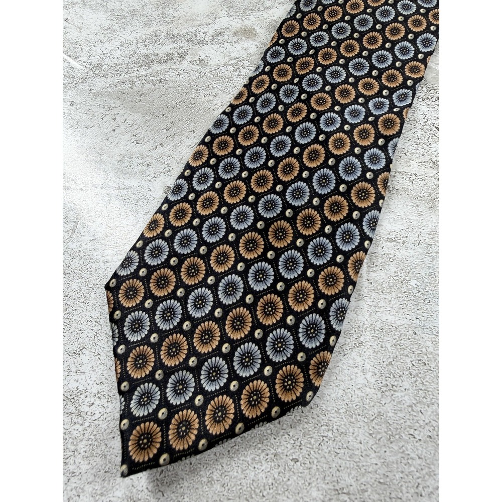 Bergamo New York Tie Mens One Size Black Pointed Floral Jacquard 100% Silk